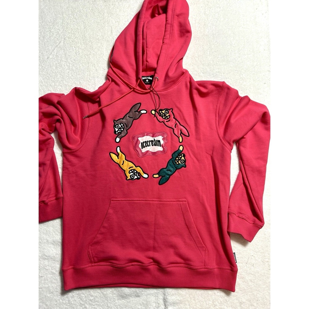 Icecream Brand Cat Fox Chase Cotton Blend Large Pink/Raspberry Sweatshirt Hoodie